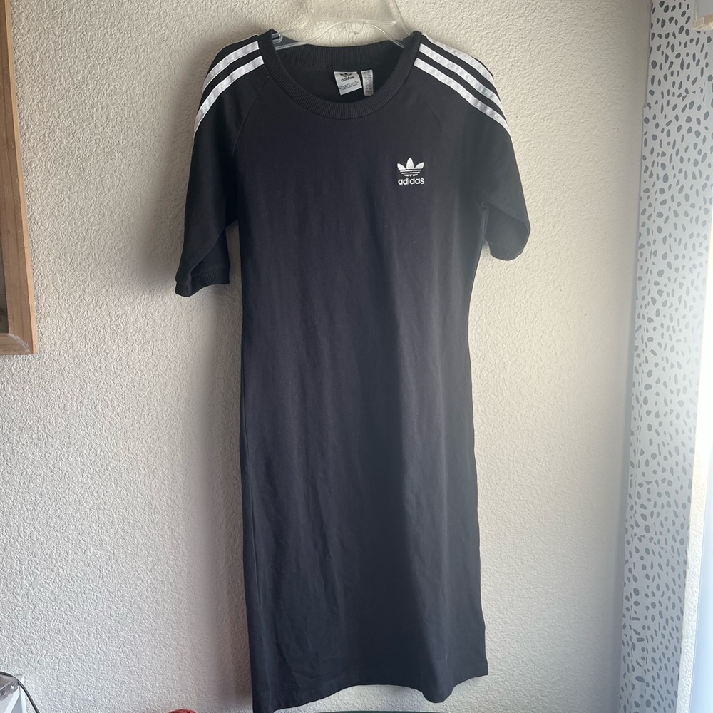 Adidas black and white classic strip midi dress bodycon dress